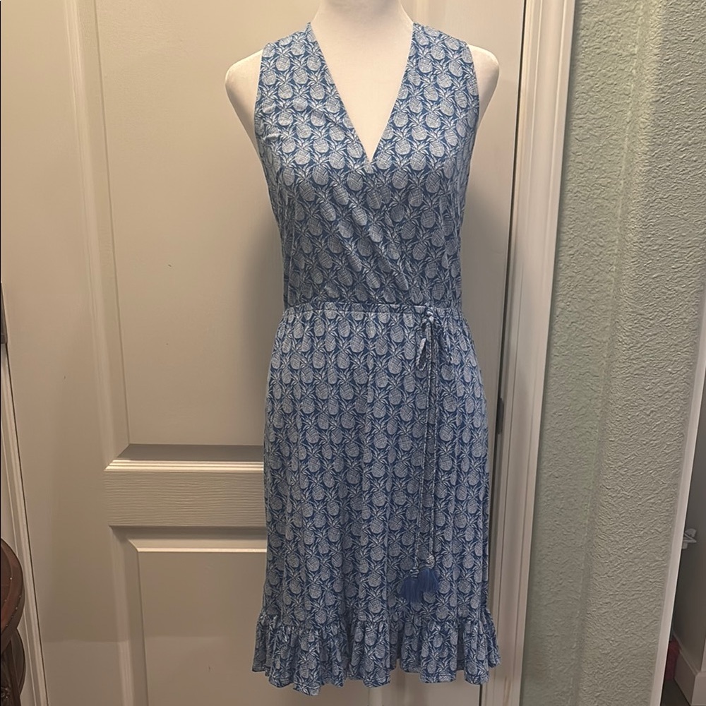 Tommy Bahama Blue Sleeveless Pineapple Wrap Dress size XS